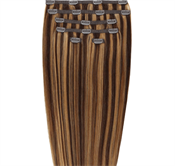Gold24 Clip-on hair extensions, 60 cm, #4/27 brun/blond miks, 7 deler